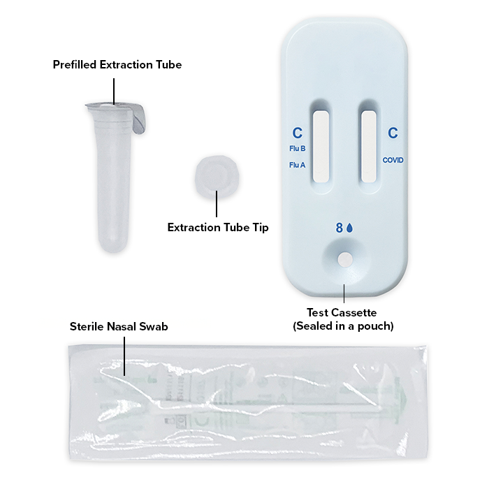 Rapid Check COVID-19/Flu A&B Antigen Test kit components